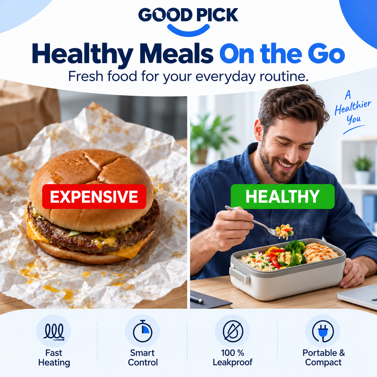 GOOD PICK Rechargeable Self-Heating Lunch Box